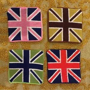 Jonathan Adler needlepoint Union Jack coaster set